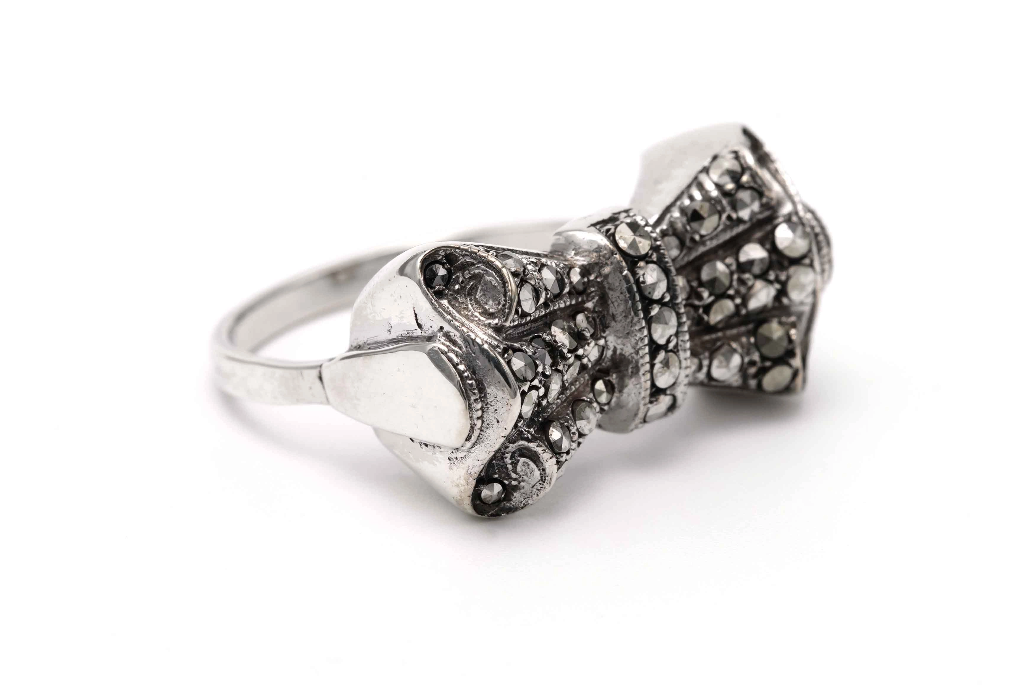 Bague Art Déco en argent 835 sertie de marcassites - - 6