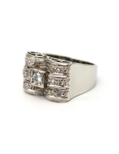 Bague Art Déco en or blanc 18 carats sertie de diamants "taille" rose et d'un diamant "taille" brillant (+-0,25ct) - - 2