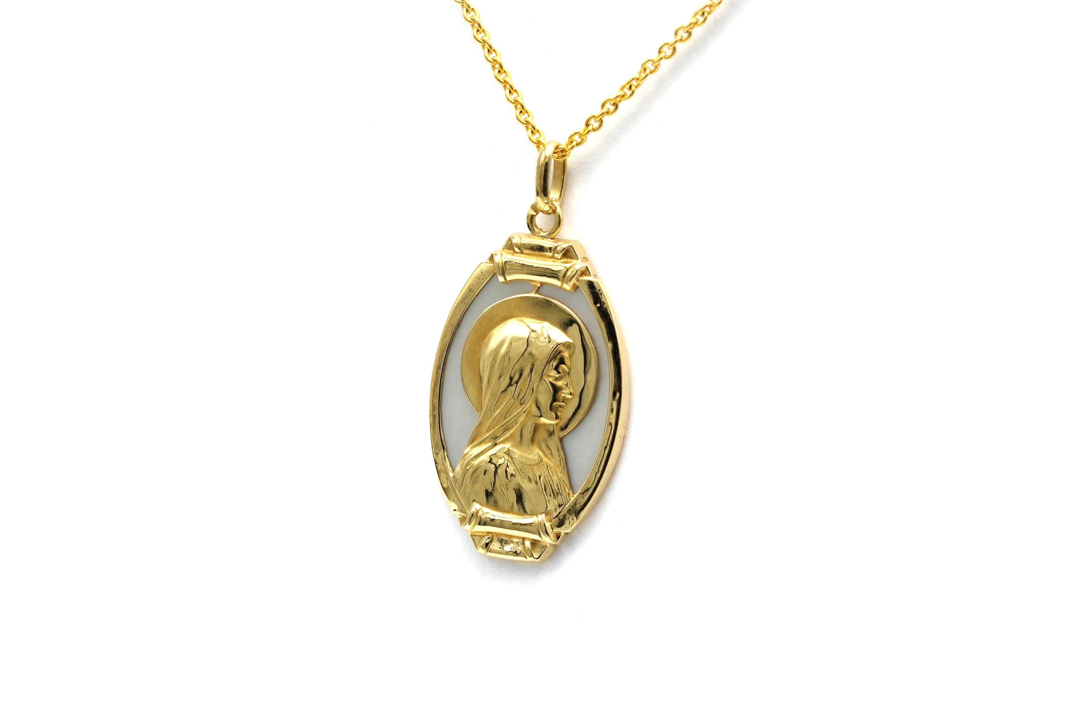 Pendentif contemporain en or jaune 18 carats serti de nacre - - 2