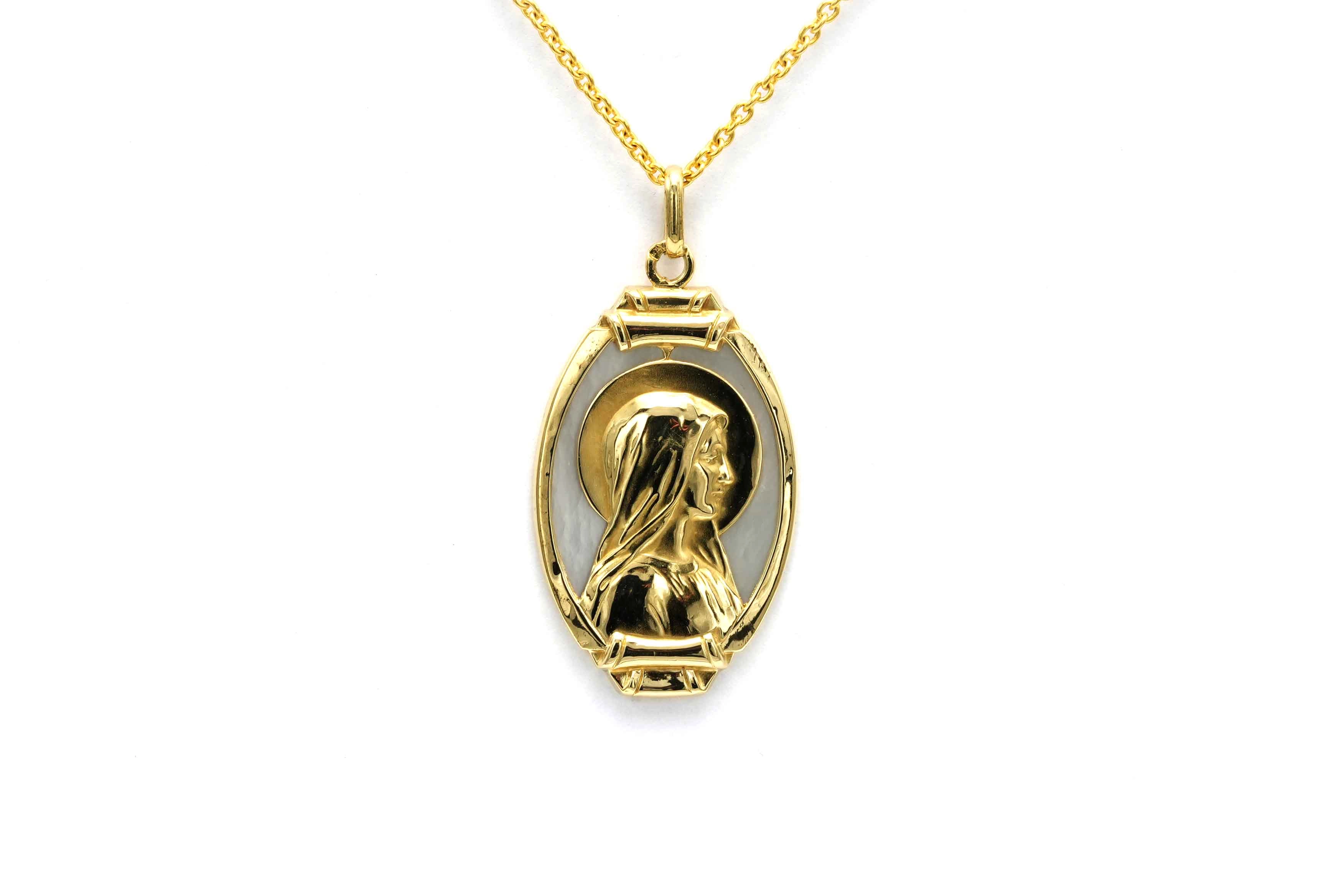 Pendentif contemporain en or jaune 18 carats serti de nacre - - 1