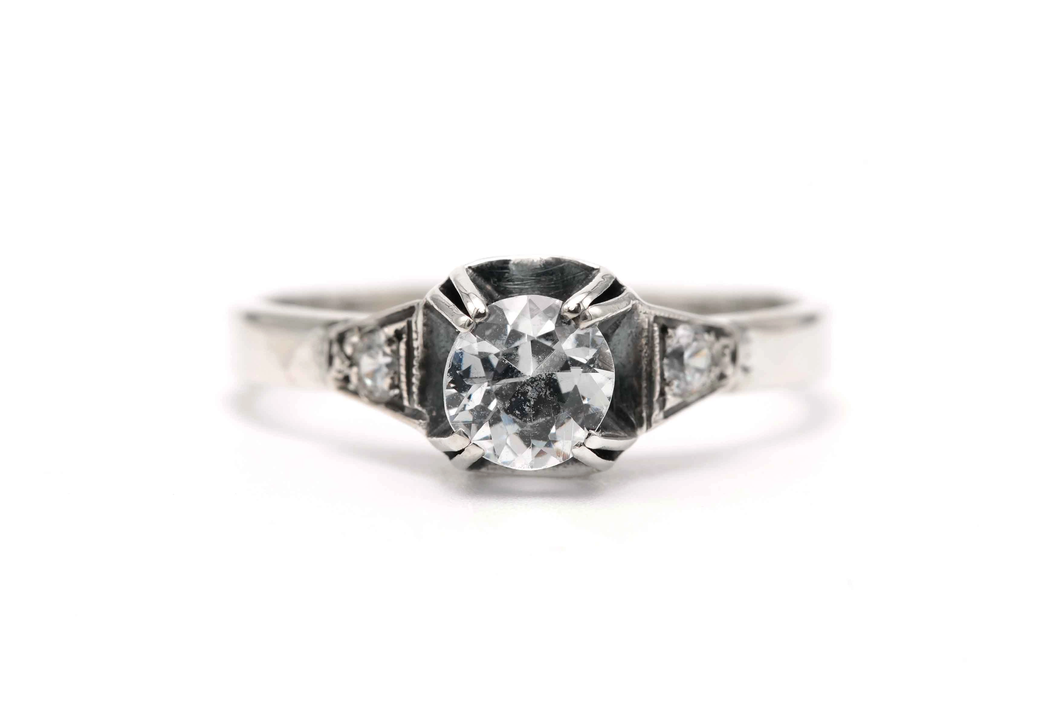 Bague Art Déco en argent 800 sertie de zirconiums - - 1