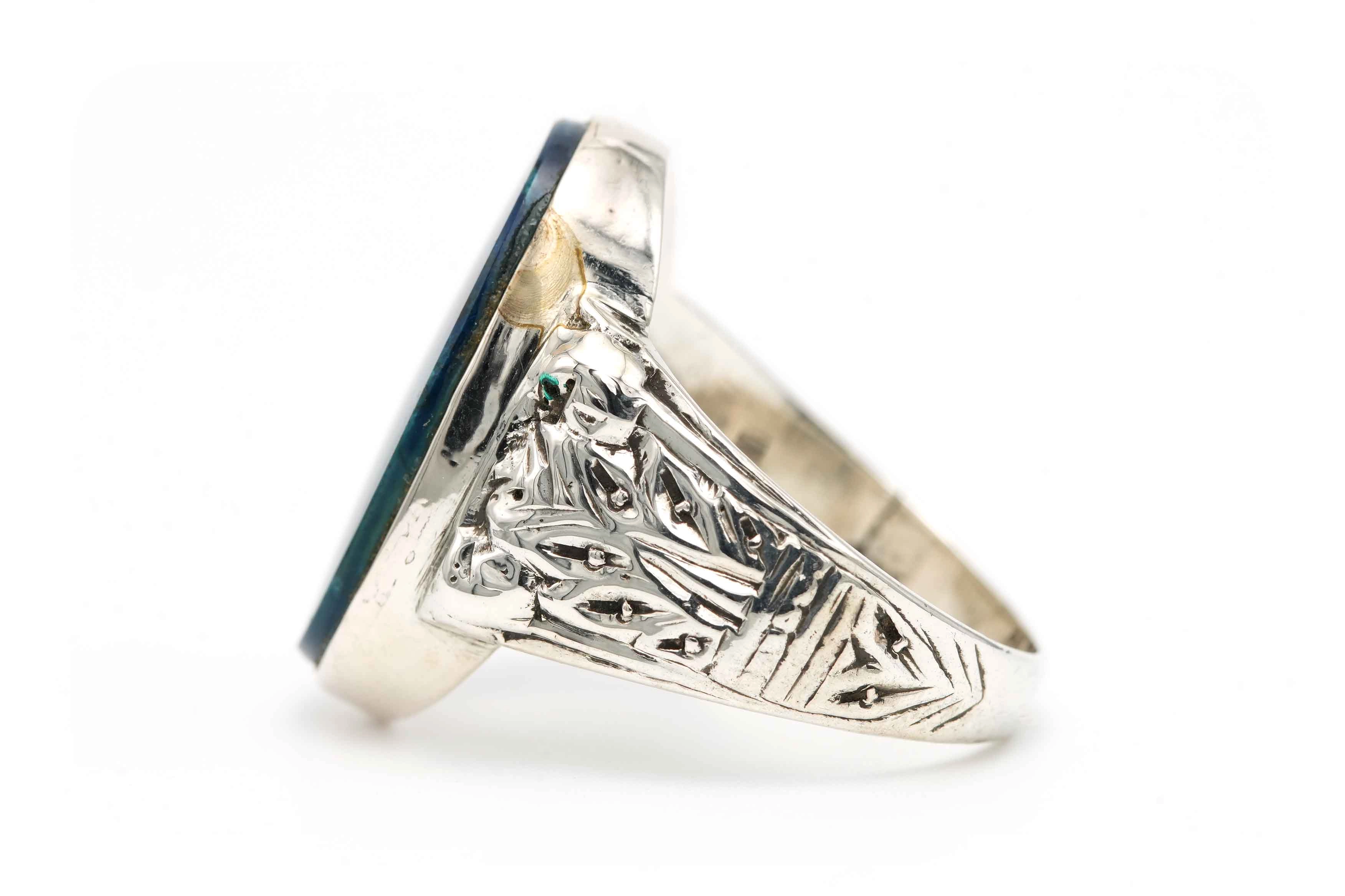 Bague contemporaine en argent 835 sertie d'une chrysocolle - - 3