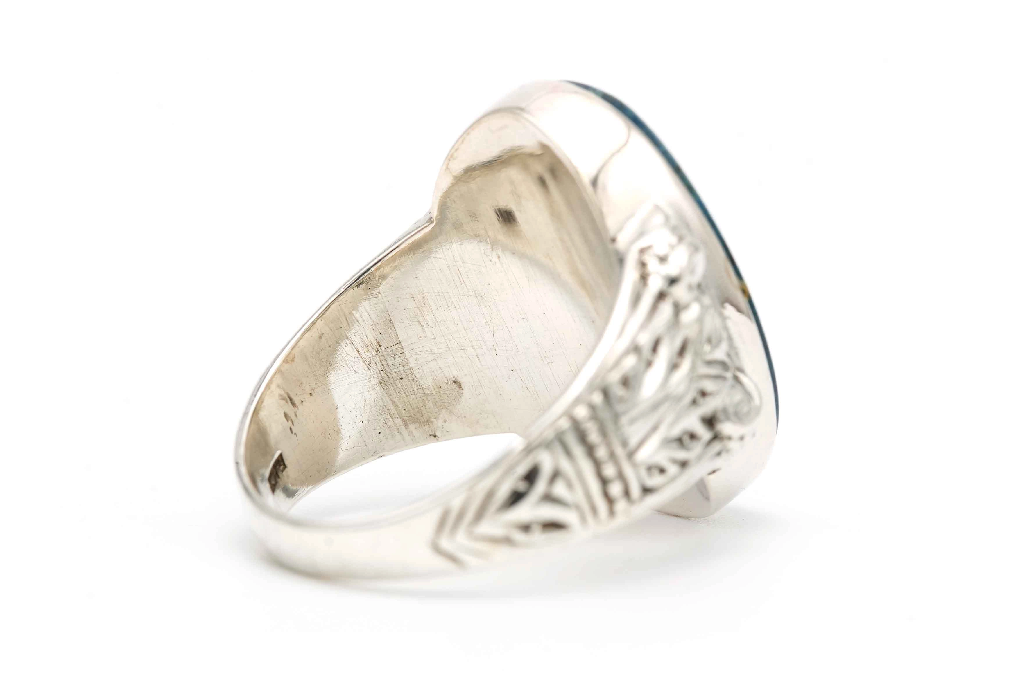 Bague contemporaine en argent 835 sertie d'une chrysocolle - - 5