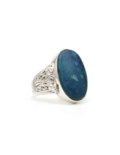 Bague contemporaine en argent 835 sertie d'une chrysocolle - - 6