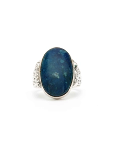 Bague contemporaine en argent 835 sertie d'une chrysocolle - - 1