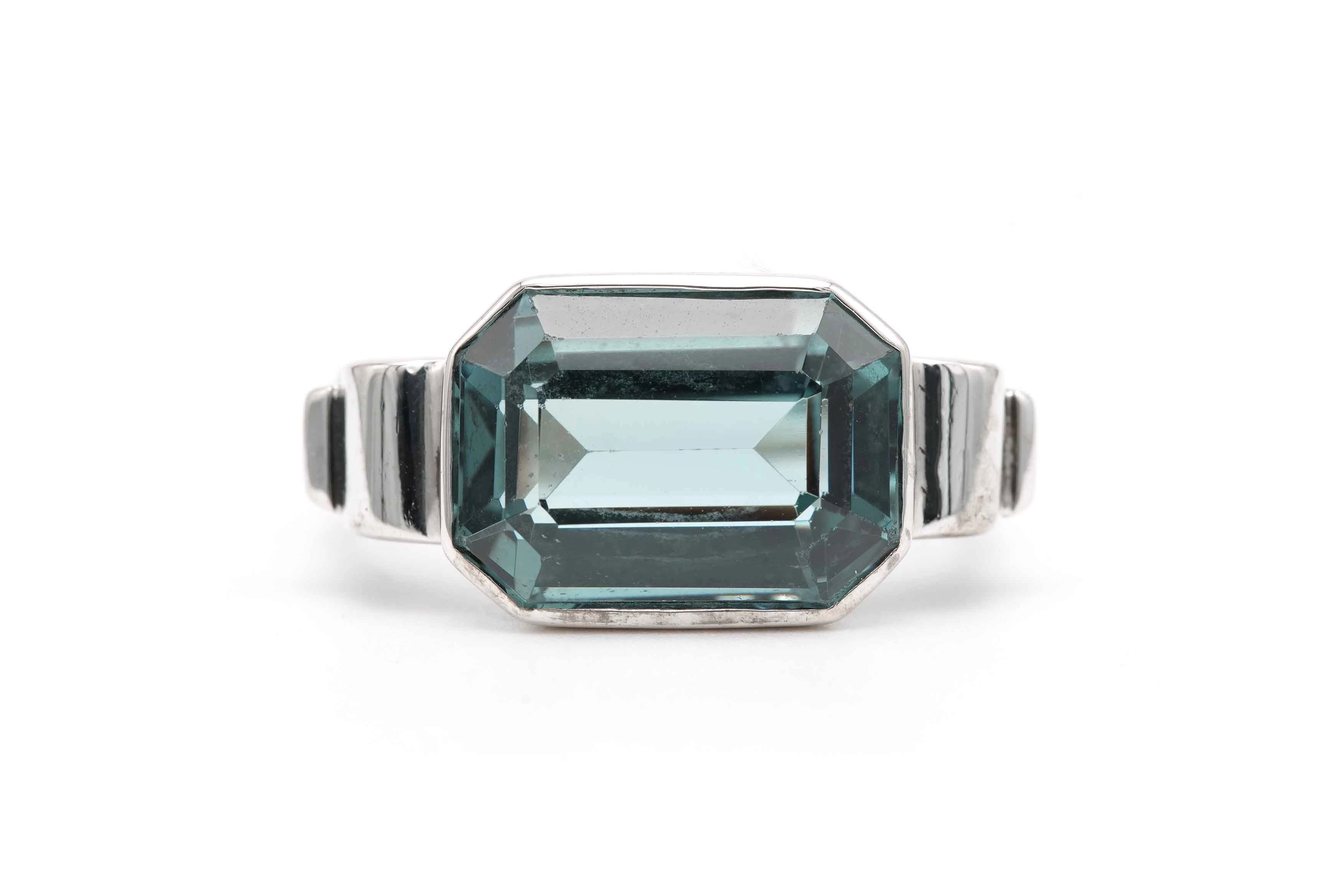 Bague Art Déco en argent 835 sertie d'une spinelle de synthèse - - 1