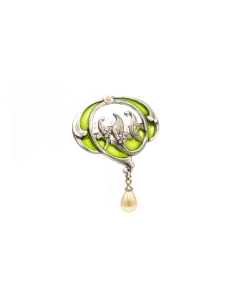 Broche Art Nouveau en argent sertie d'émail plique-à-jour