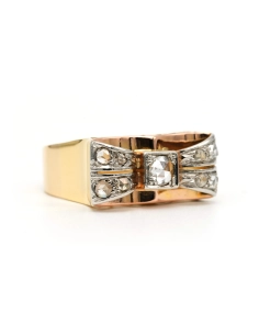 Bague Art Déco en or jaune et blanc 18 carats sertie de diamants "taille" rose - 6