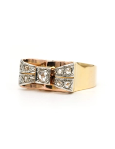 Bague Art Déco en or jaune et blanc 18 carats sertie de diamants "taille" rose - 2