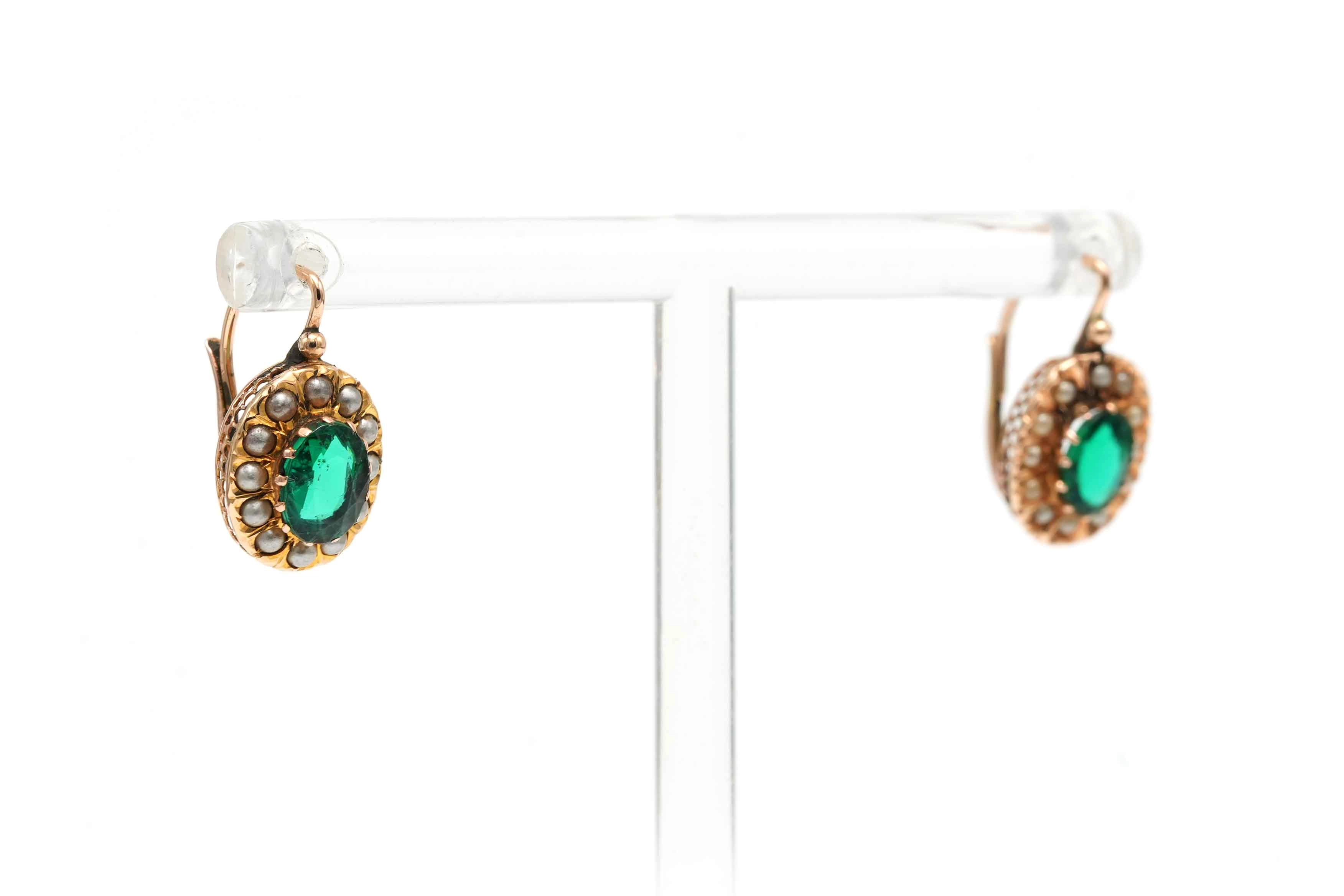 Boucles d'oreilles Napoléon III en or jaune 18 carats serties de perles et de cristal - - 6