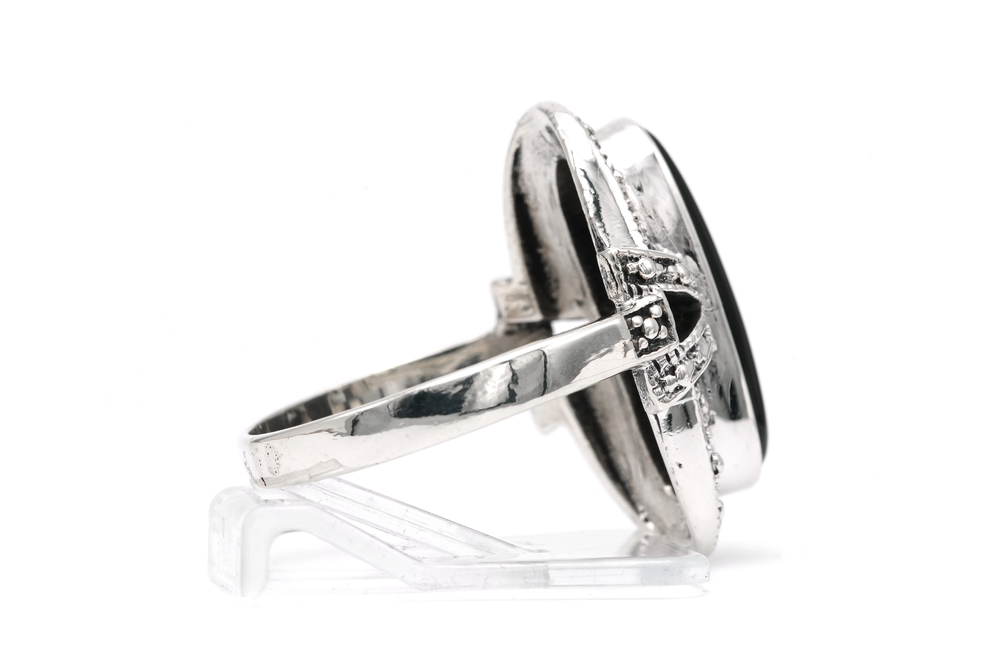 Bague Années 50 en argent 925 sertie d'un onyx - - 5