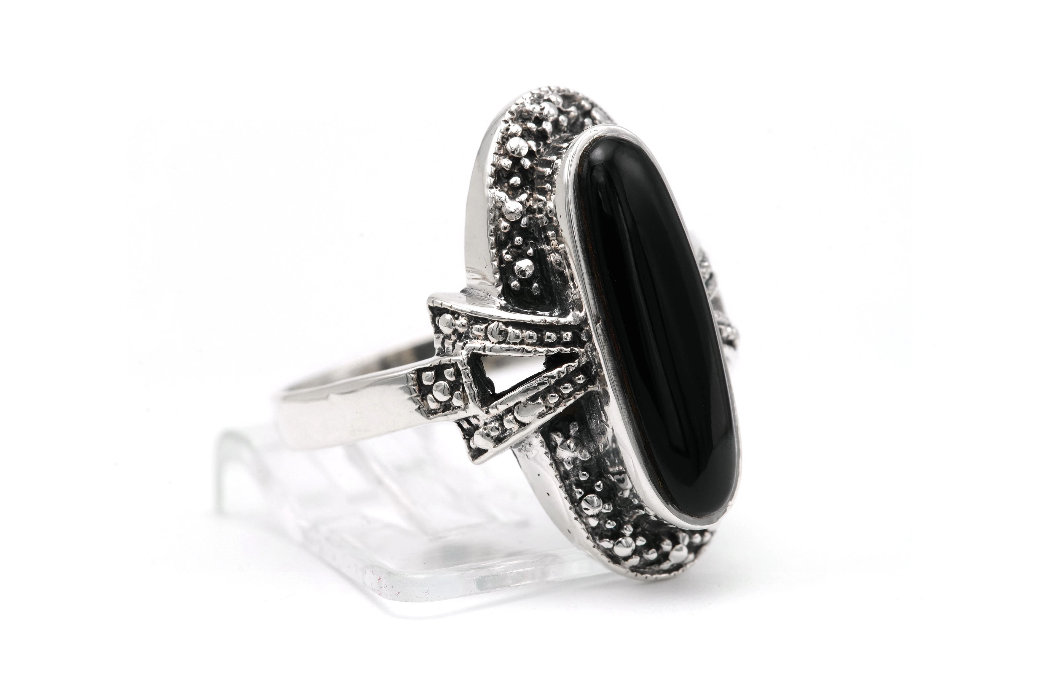 Bague Années 50 en argent 925 sertie d'un onyx - - 6