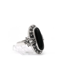 Bague Années 50 en argent 925 sertie d'un onyx - - 6