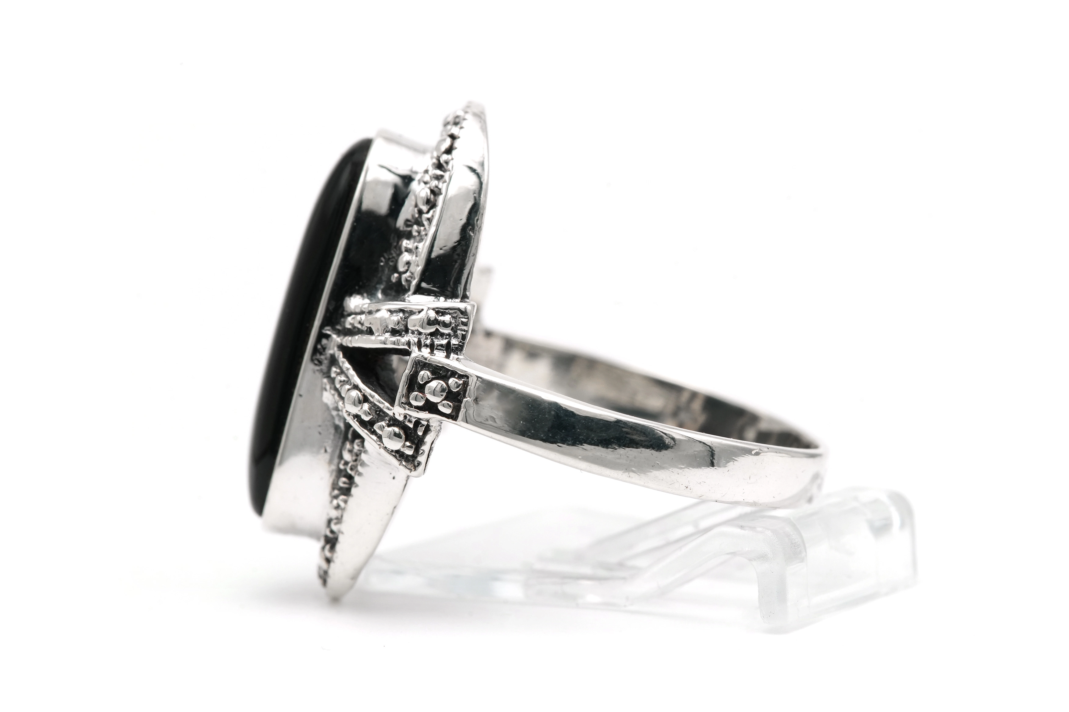 Bague Années 50 en argent 925 sertie d'un onyx - - 3