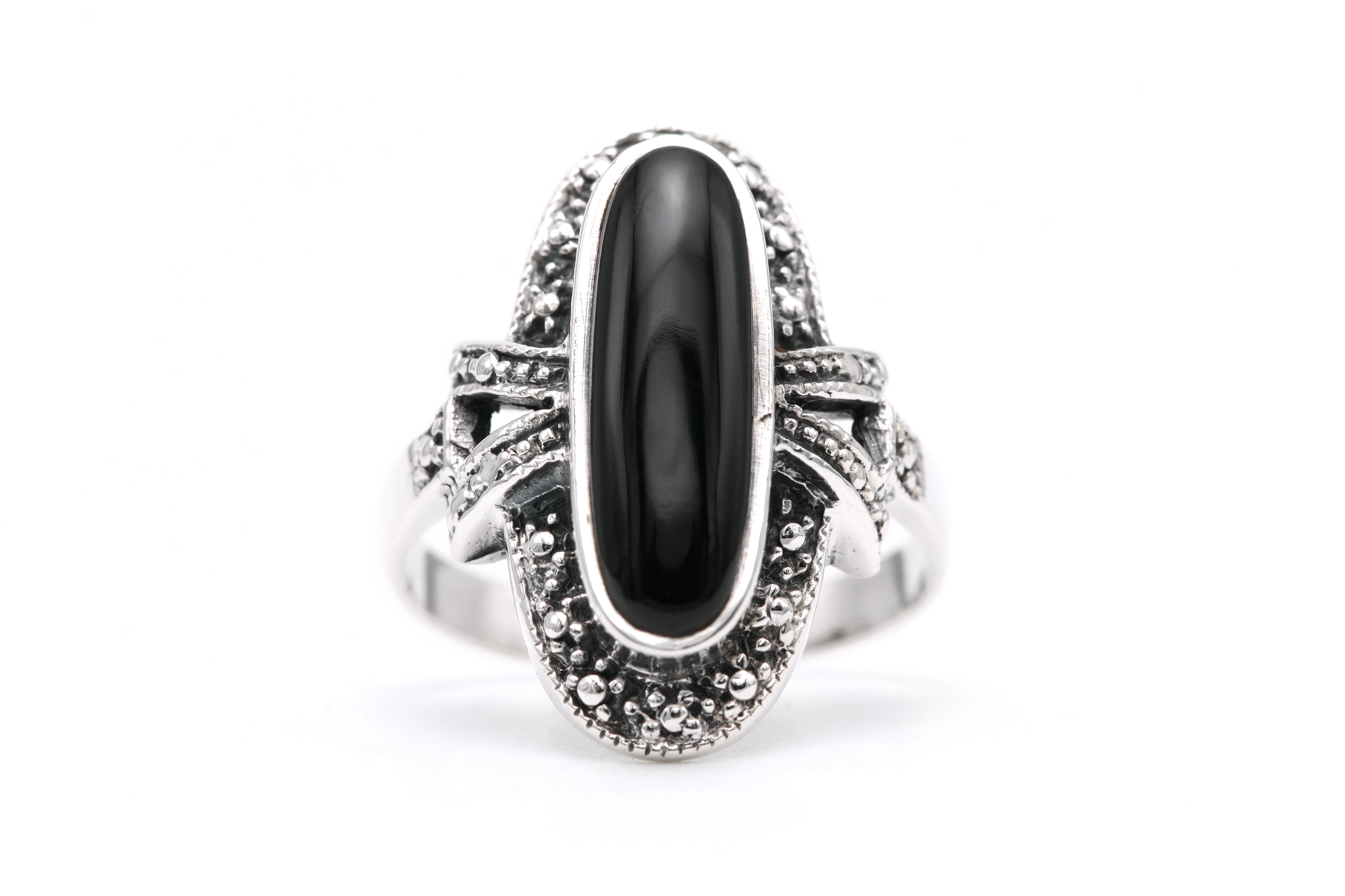 Bague Années 50 en argent 925 sertie d'un onyx -  - 1