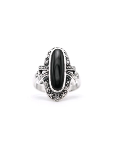 Bague Années 50 en argent 925 sertie d'un onyx - - 1