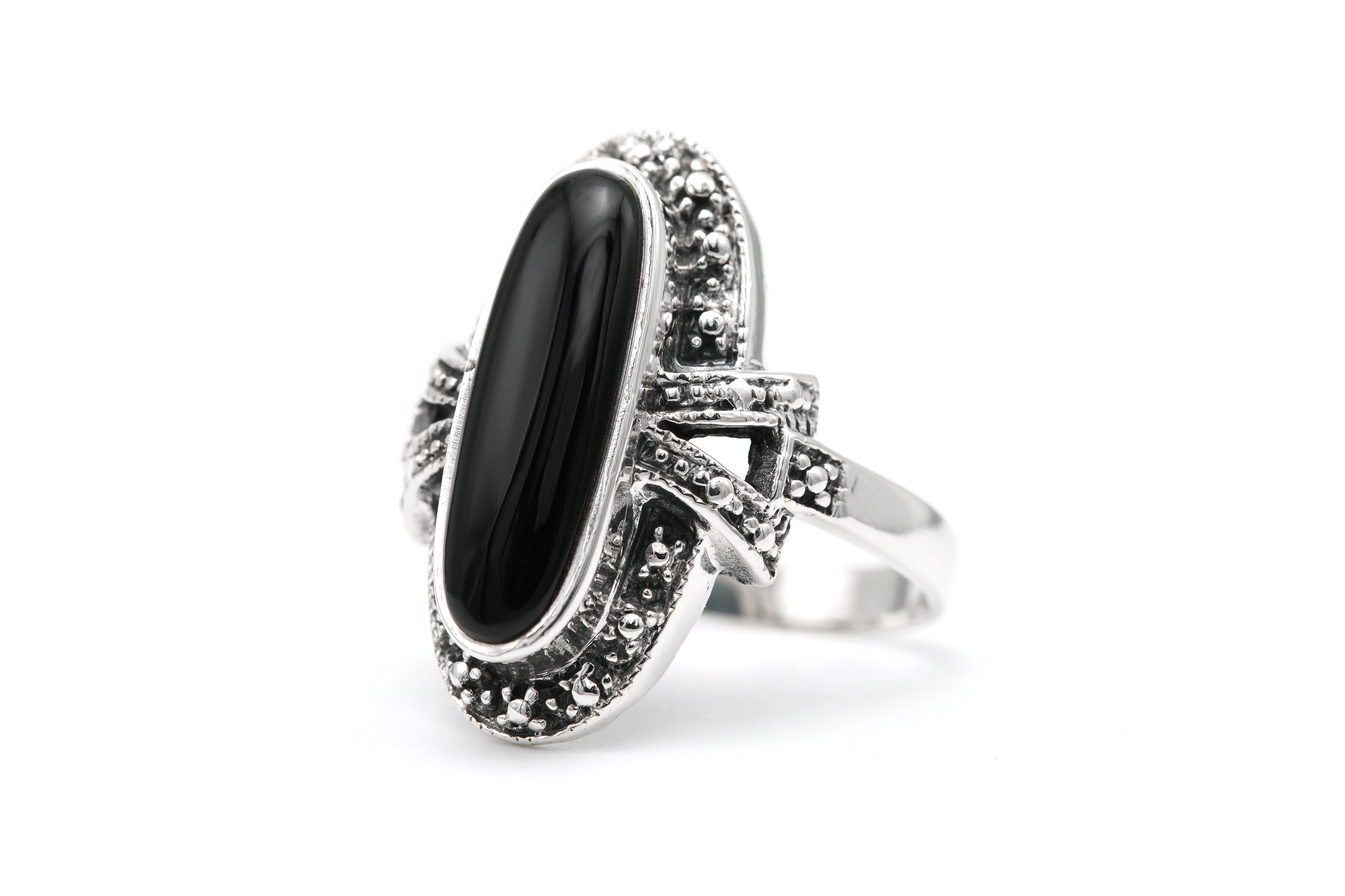 Bague Années 50 en argent 925 sertie d'un onyx - - 2
