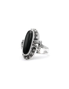 Bague Années 50 en argent 925 sertie d'un onyx - - 2