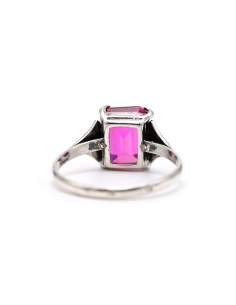 Bague Art Déco en argent sertie d'un saphir de synthèse et de marcassites - 4