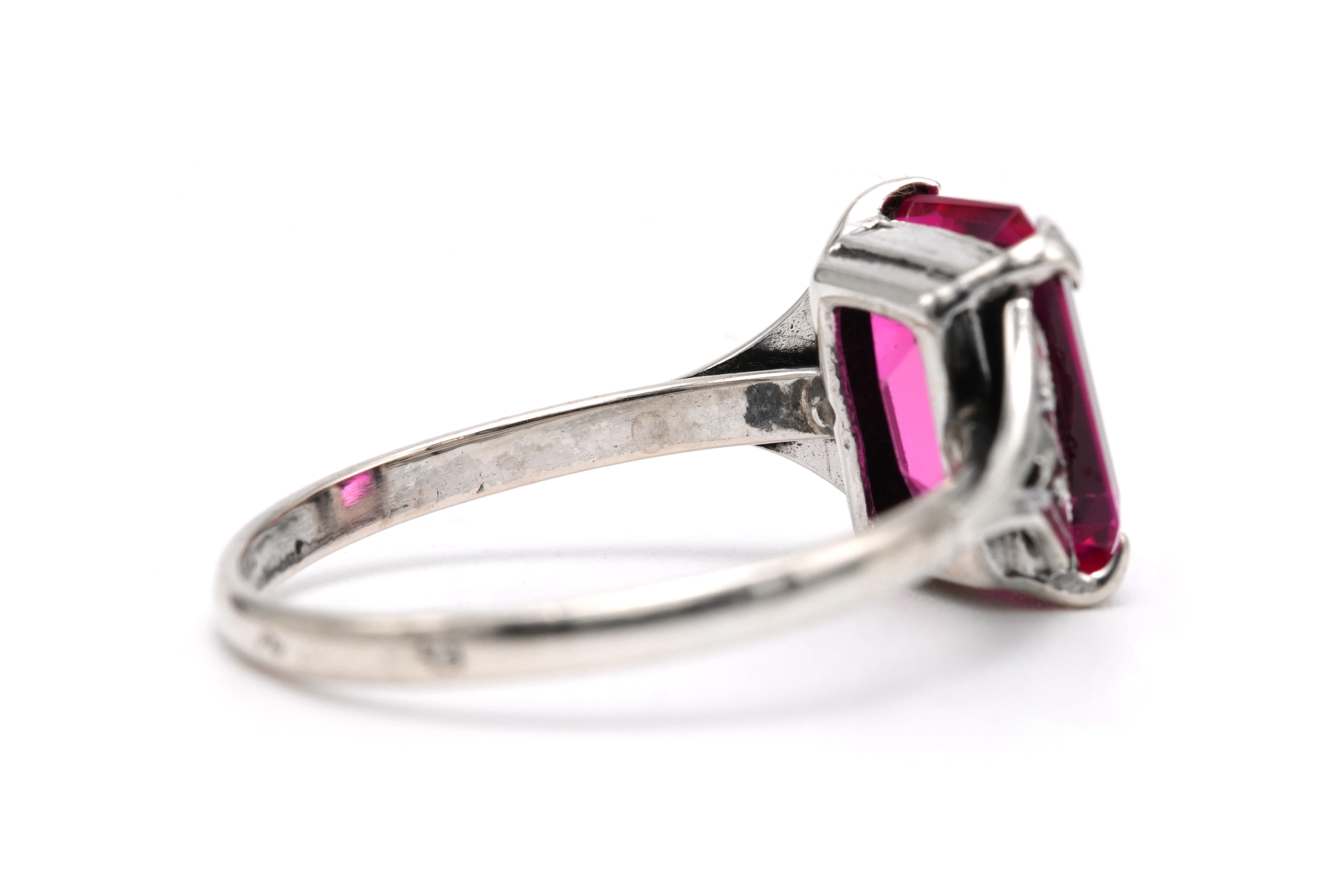 Bague Art Déco en argent sertie d'un saphir de synthèse et de marcassites - 5