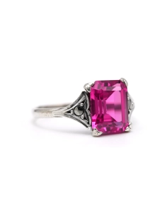 Bague Art Déco en argent sertie d'un saphir de synthèse et de marcassites - 6