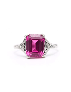 Bague Art Déco en argent sertie d'un saphir de synthèse et de marcassites - 1