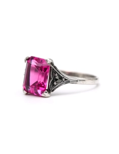 Bague Art Déco en argent sertie d'un saphir de synthèse et de marcassites - 2