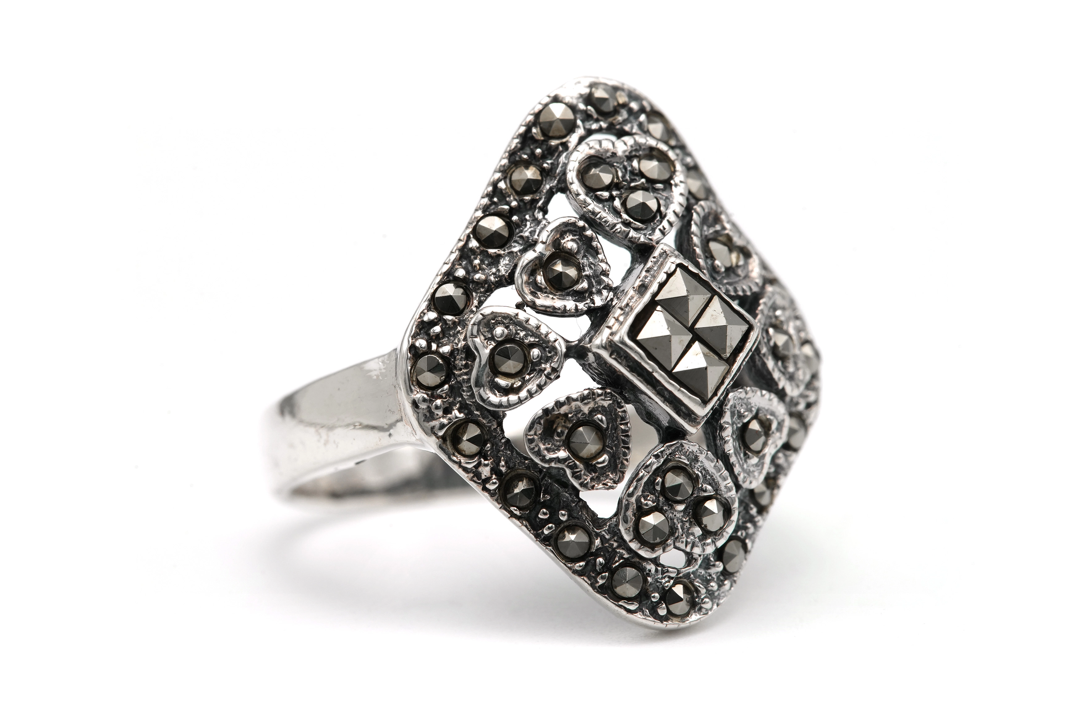 Bague contemporaine en argent 925 sertie de marcassites - - 6
