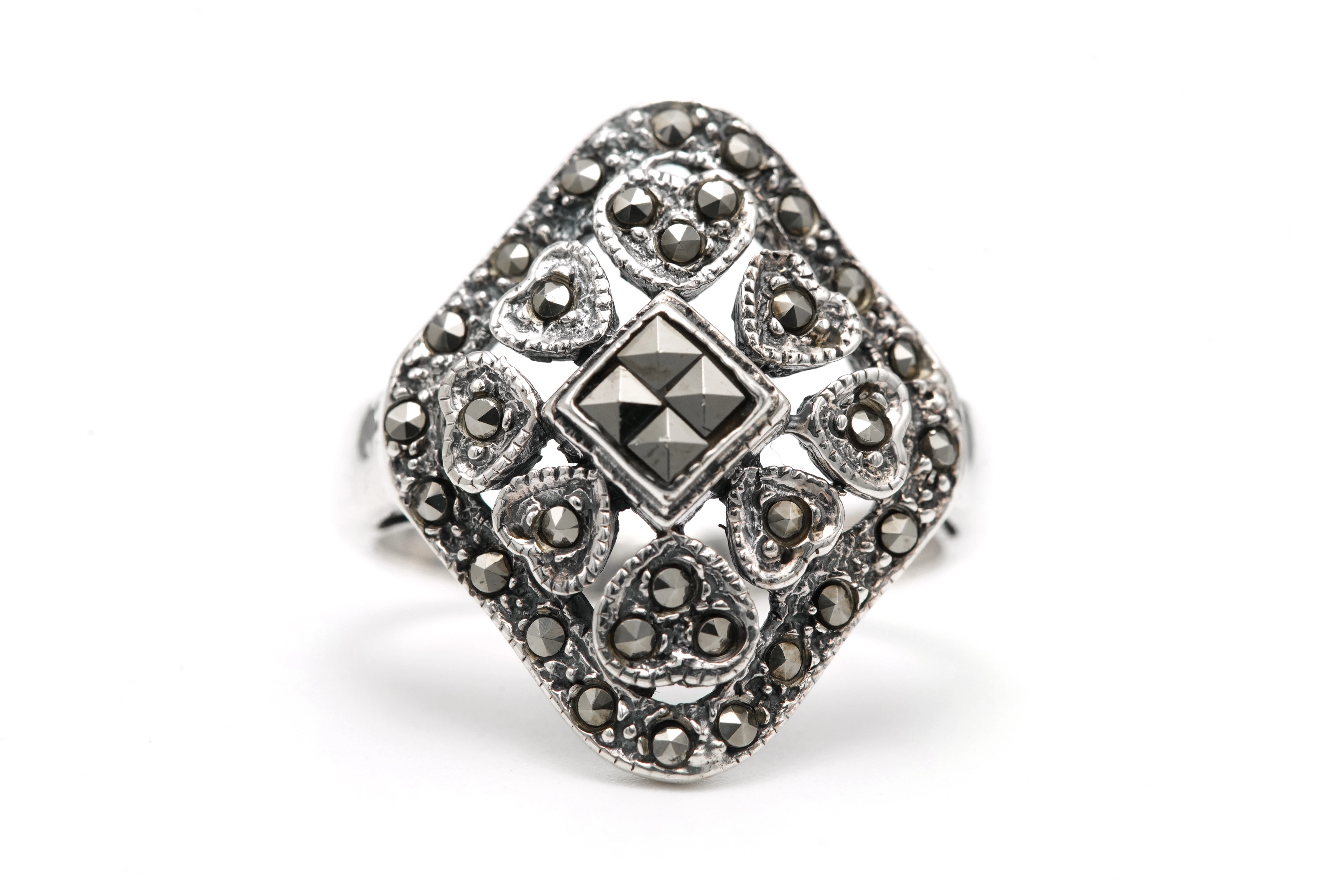 Bague contemporaine en argent 925 sertie de marcassites - - 1