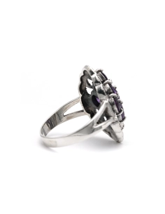 Bague contemporaine en argent 925 sertie de zirconiums et de marcassites