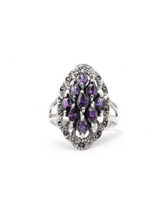 Bague contemporaine en argent 925 sertie de zirconiums et de marcassites