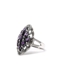Bague contemporaine en argent 925 sertie de zirconiums et de marcassites