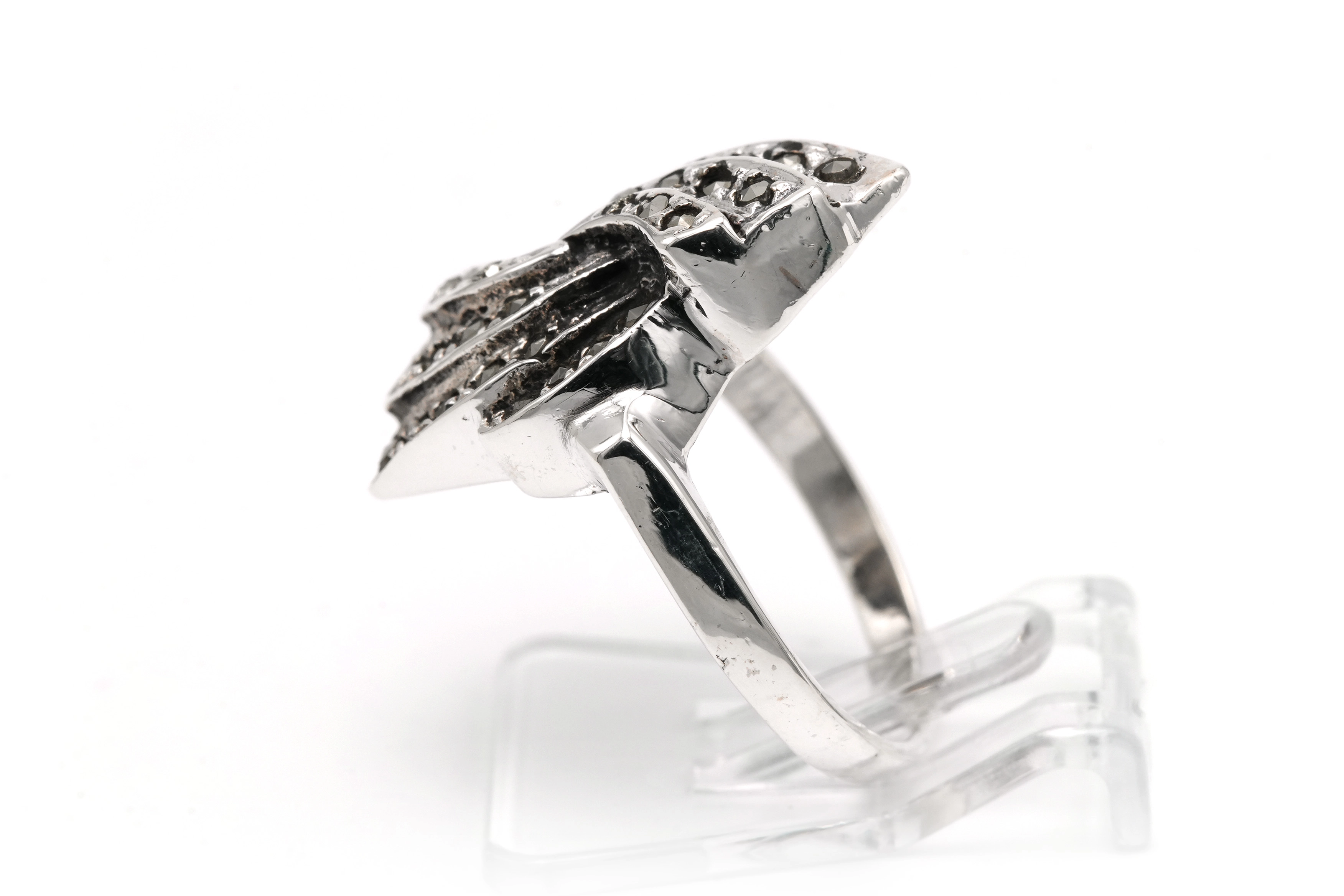 Bague Années 50 en argent sertie de marcassites - - 3