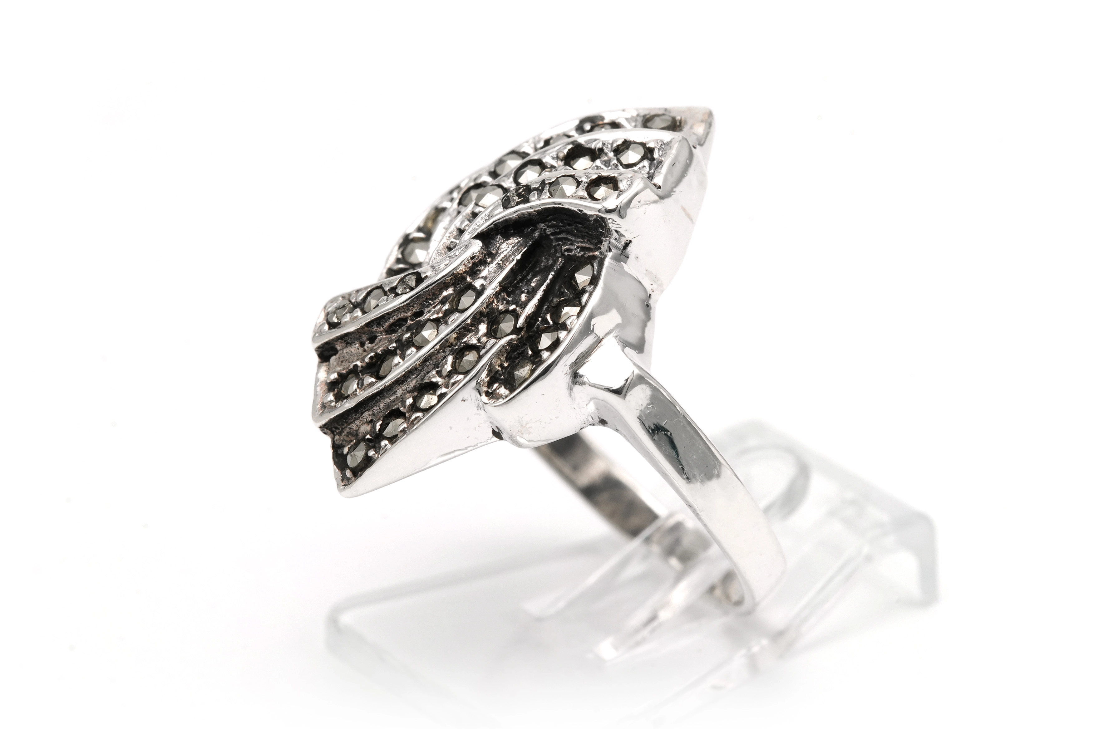Bague Années 50 en argent sertie de marcassites - - 2