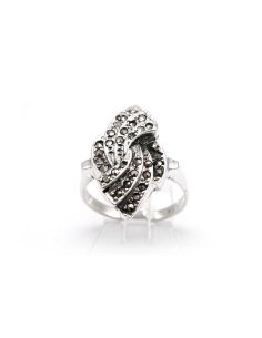 Bague Années 50 en argent sertie de marcassites - 1