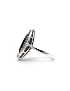 Bague contemporaine en argent 925 sertie d'onyx et de marcassites - 3