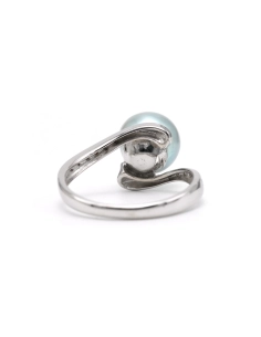 Bague contemporaine en or blanc 18 carats sertie de diamants taille "8/8" et d'une perle - 4