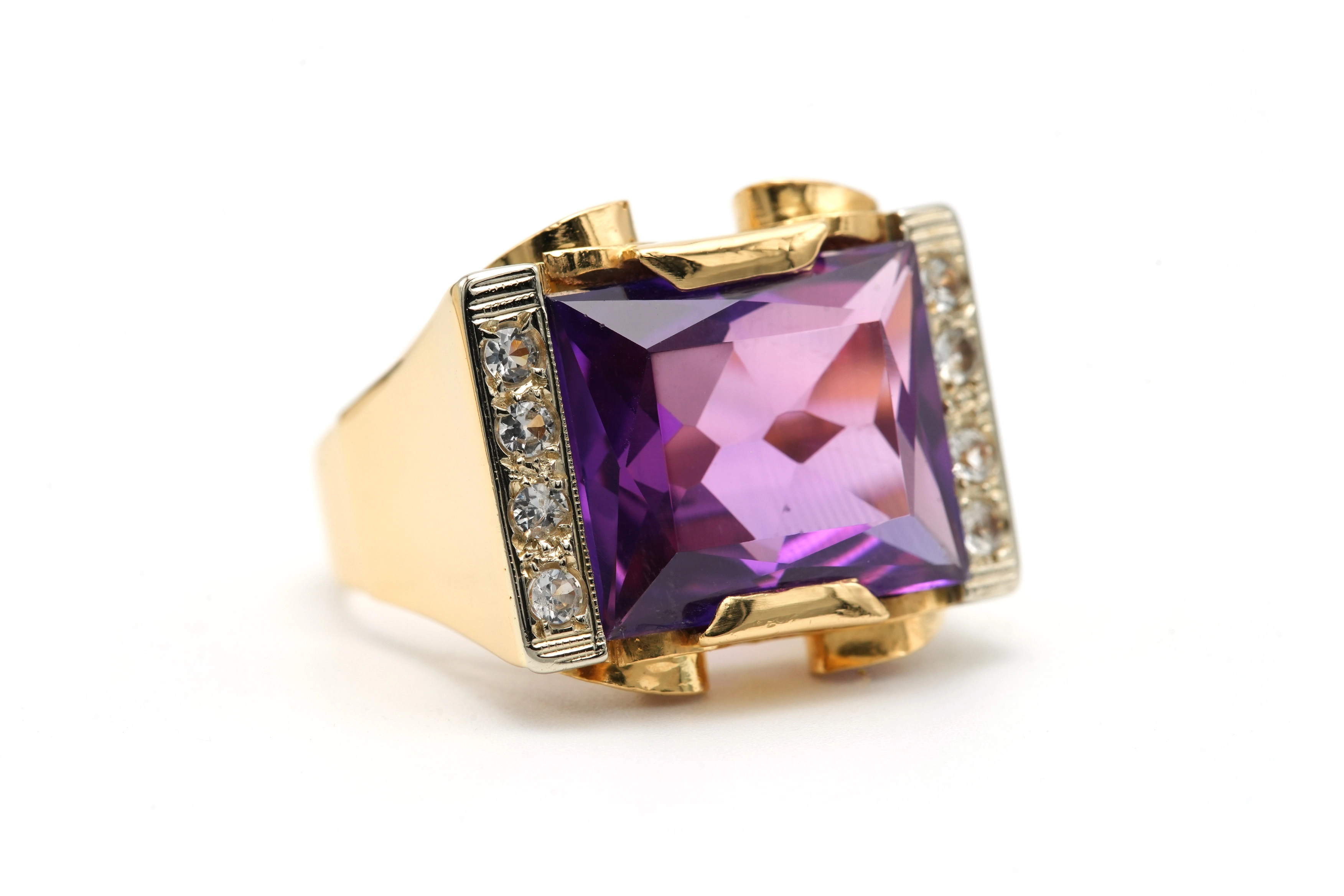 Bague Art Déco en or jaune 18 carats sertie d'une kunzite synthétique et de diamants "taille" rose - 7