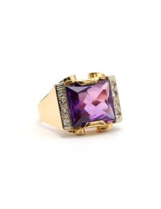 Bague Art Déco en or jaune 18 carats sertie d'une kunzite synthétique et de diamants "taille" rose - 7