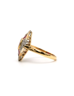 Bague Art Déco en or jaune 18 carats sertie de rubis et diamants taille "8/8" - - 3