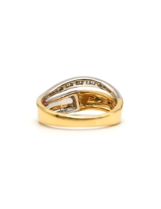 Bague contemporaine en or jaune et or blanc 18 carats sertie de diamants taille "brillant" (+-0.10ct) - 4