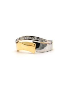 Bague contemporaine en or jaune et or blanc 18 carats sertie de diamants taille "brillant" (+-0.10ct) - 1