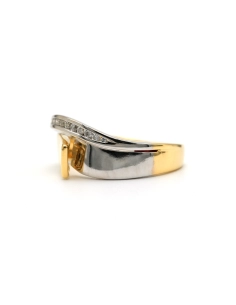 Bague contemporaine en or jaune et or blanc 18 carats sertie de diamants taille "brillant" (+-0.10ct) - 2