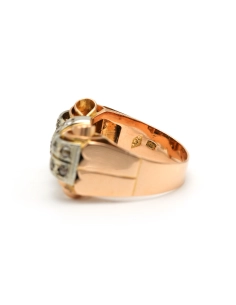 Bague Art Déco en or jaune 18 carats sertie de diamants taille "rose" - 1