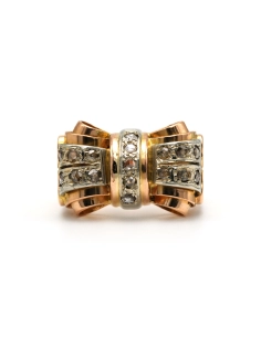 Bague Art Déco en or jaune 18 carats sertie de diamants taille "rose" - 5