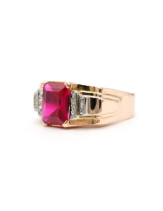 Bague Art Déco en or jaune 18 carats sertie d'un rubis synthétique et de diamants "taille" rose - 2