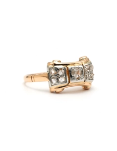 Bague Art Déco en or jaune 18 carats sertie de diamants taille "rose" - 6