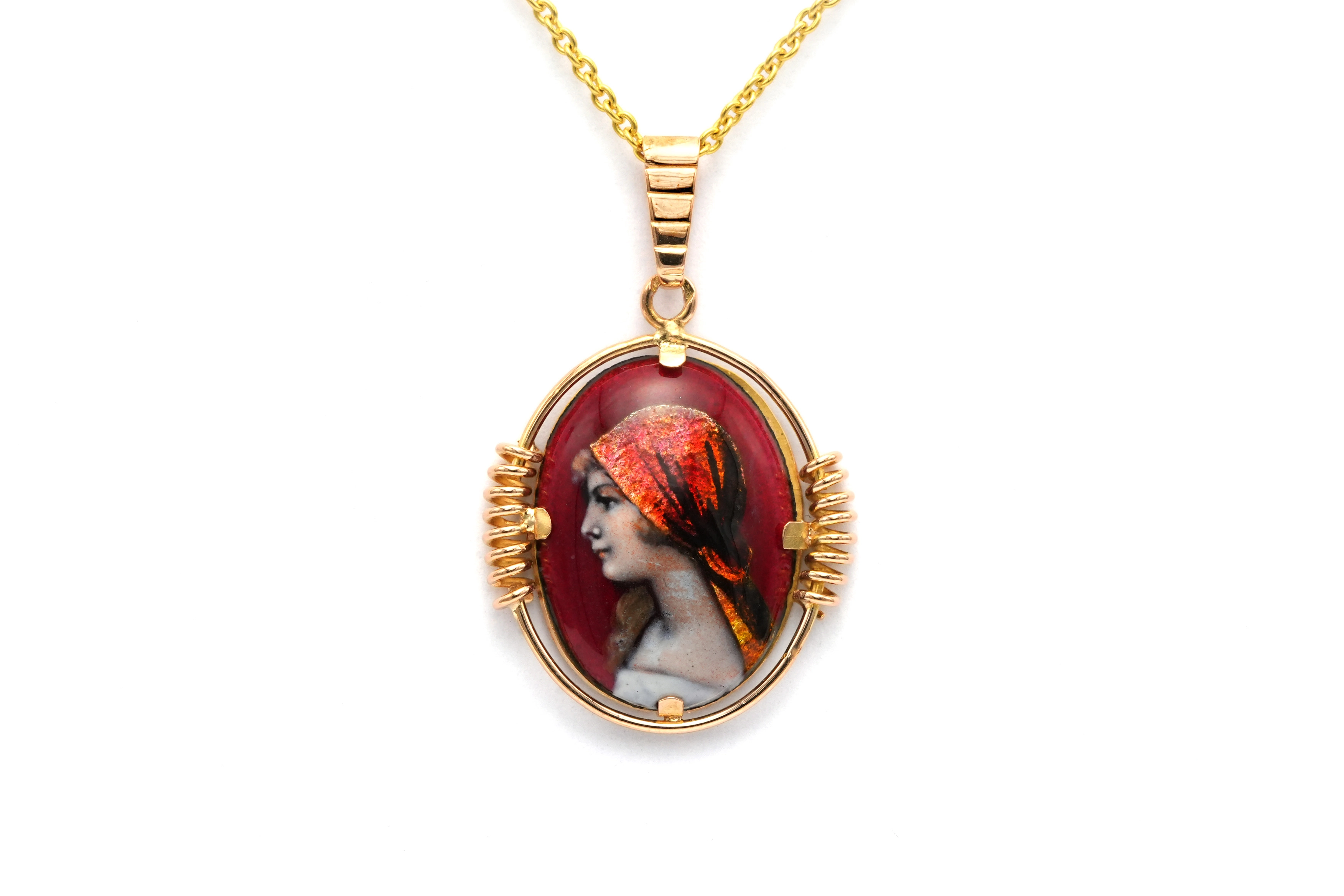 Pendentif Art Déco en or jaune 9 carats émail de Limoges - - 1
