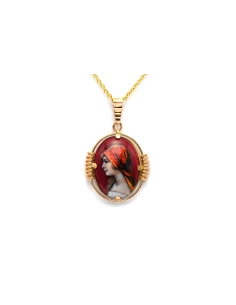 Pendentif Art Déco en or jaune 9 carats émail de Limoges - - 1