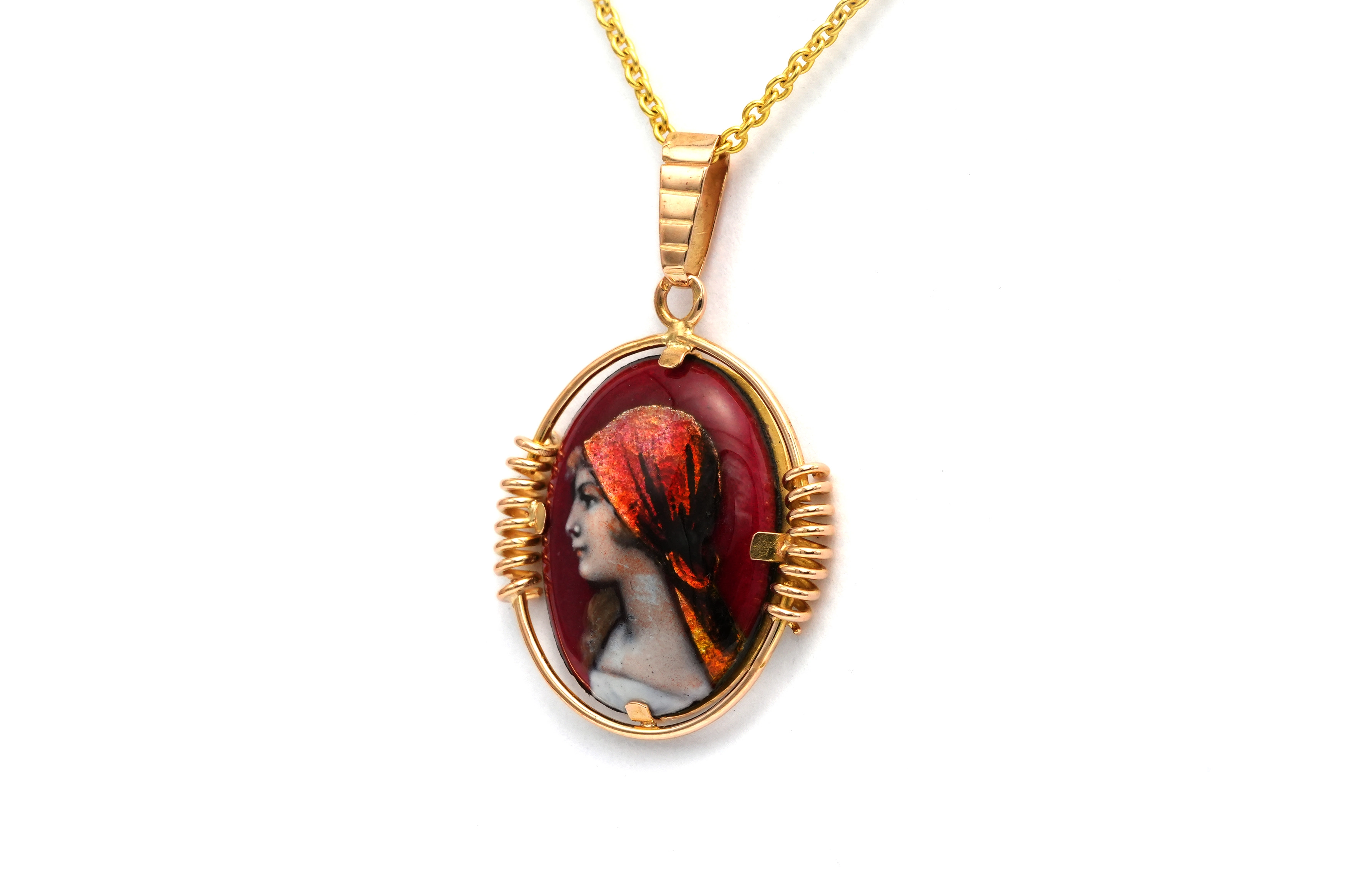 Pendentif Art Déco en or jaune 9 carats émail de Limoges - - 2